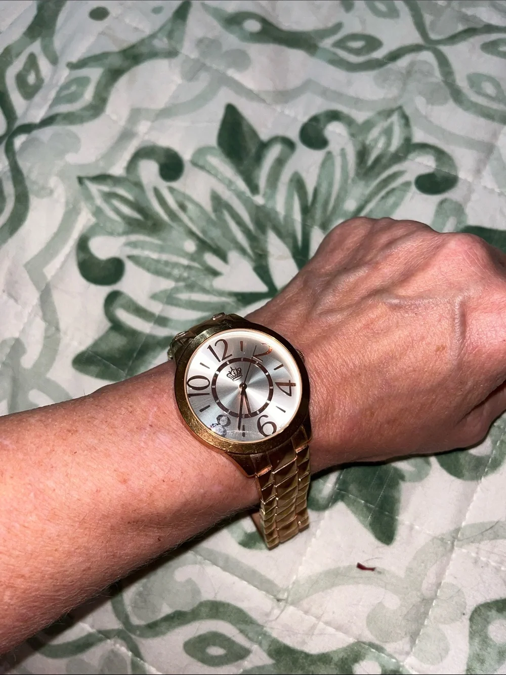 Gold-Tone Women's Watch with Pink Dial and Pyramid Bracelet